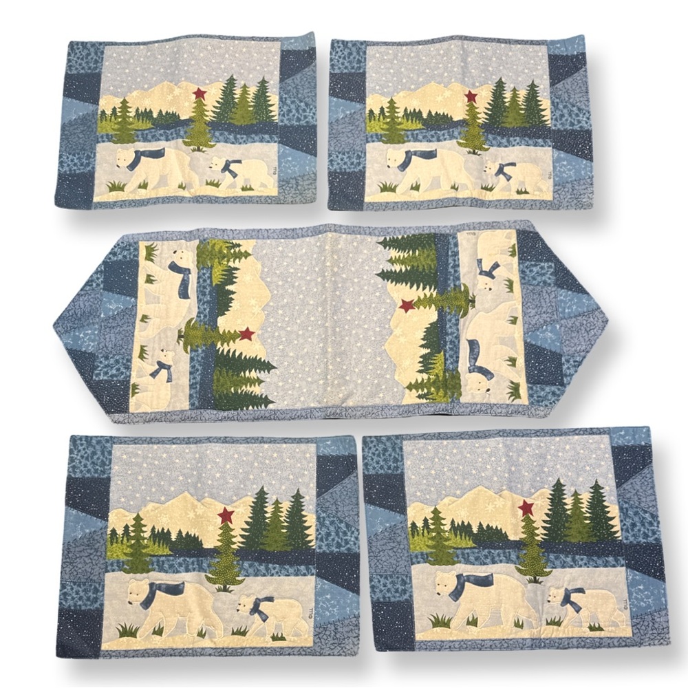 Festive Polar Bear Table Runner and Placemat Set